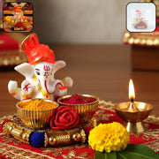 Decorative Lord Ganesha Pooja Thali Set (1 Pc) thumbnail 1