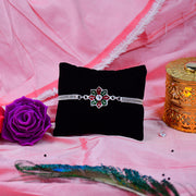 Star Floral Rakhi With Red-green Enamel And Silver Chain thumbnail 3