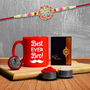 Rakhi Combo (K1_559_rtm) Plastic Unbrekable Tea  Milk  Coffee Mug (Red Best Ever Bro Mug) With Pooja Coin  Greeting Card Rakhi Set Rakhi Mug Rakhi For Brother With Mug Rakhi Mug For Brother Rakhi For Brother With Coffee Mug Rakhi With Mug thumbnail 1