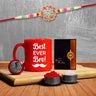 Rakhi Combo (K1_559_rtm) Plastic Unbrekable Tea  Milk  Coffee Mug (Red Best Ever Bro Mug) With Pooja Coin  Greeting Card Rakhi Set Rakhi Mug Rakhi For Brother With Mug Rakhi Mug For Brother Rakhi For Brother With Coffee Mug Rakhi With Mug