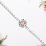 Elegant Floral Om Rakhi With Pink-green Accents thumbnail 2