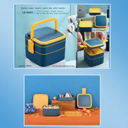 2868 Blue Double-layer Portable Lunch Box Stackable With Carrying Handle And Spoon Lunch Box thumbnail 5