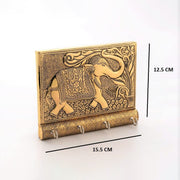 Wooden Key Holder For Home Decor Stylish Metal Gold Antique Elephant Design (1 Pc) thumbnail 2
