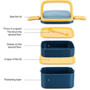 2860 Green Double-layer Portable Lunch Box Stackable With Carrying Handle And Spoon Lunch Box thumbnail 6