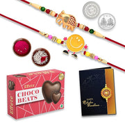 Kids Rakhi Combo With Elephant  Smiley Rakhi Choco Beats Tilak Coin  Card thumbnail 1