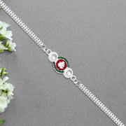 Shiny Silver Rakhi With Ganesha Emblem And Elegant Dual Chain Design thumbnail 1