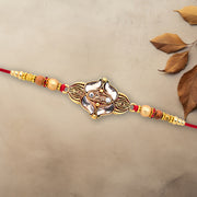 Elegant Floral Designer Rakhi With Gold-toned Beads  Red Thread thumbnail 2