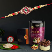 Rakshabandhan Red Design Rakhi For Brother Set Of 1 With Assorted Chocolate Dryfruits 96gm (K1_424_as) thumbnail 1