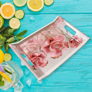 2292 Plastic Rectangular Shape Flower Printed Design Serving Tray 3 Pcs Home And Kitchen Use (3 Pcs Set) thumbnail 5
