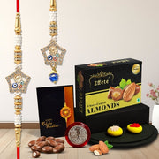 Evil Eye Rakhi For Brother And Bhabhi Rakhi With Chocolate Almonds 32gm (K1_458_ca32) thumbnail 1
