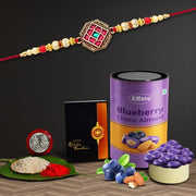Rakhi Combo (K1_420_ba)  Blueberry Choco Almond 96gm With Pooja Coin  Greeting Card  Rakhi Gift Hamper  Rakhi For Brother With Gift  Handmade Rakhi Rakhi Combo For Brother  Stylish Rakhi For Brother  Rakhi Set Of 1 thumbnail 1