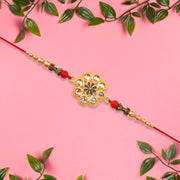 Gold-toned Floral Rakhi With Pink Stones thumbnail 2