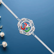 Silver Om Rakhi With Stone Embellishments thumbnail 2
