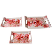 2292 Plastic Rectangular Shape Flower Printed Design Serving Tray 3 Pcs Home And Kitchen Use (3 Pcs Set) thumbnail 2