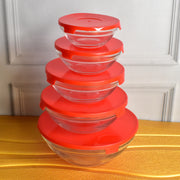 Modern Glass Bowl Set Mixing  Storage Bowls With Red Lids (5 Pcs Set) thumbnail 2