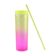 Gradient Plastic Drinking Tumbler Cup With Lid And Straw 400 Ml Approx thumbnail 3