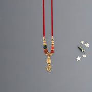 Bhabhi Lumba Rakhi With Multicolor Beads And Hanging Chain Charm On Red Thread thumbnail 1