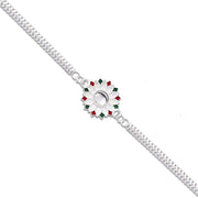 Elegant Silver-plated Floral Rakhi With Red And Green Meenakari Accents thumbnail 2