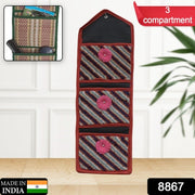 8867 Foldable Hanging Organizer 3 Compartment Pocket Organiser Document Holder Wall Hanging Letter Holder With 3 Pockets  Magazinepaper Holder Foldable Hanging Organizer thumbnail 6