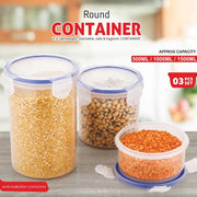 5828 Round Plastic Airtight Food Storage Containers With Leak Proof Locking Lid Storage Container Set Of 3( Approx Capacity 500ml1000ml1500ml Transparent) - 3 Pc Set thumbnail 4
