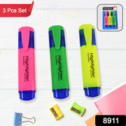 Highlighter Pen Assorted Colours Water Based Broad Tip Writing Marker (3 Pcs Set) thumbnail 6