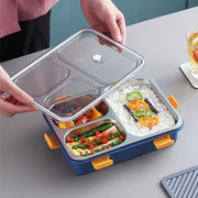 3 Compartment Transparent Stainless Steel Lunch Box With A Spoon And A Pair Of Chopsticks (1 Set) thumbnail 4