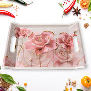 2292 Plastic Rectangular Shape Flower Printed Design Serving Tray 3 Pcs Home And Kitchen Use (3 Pcs Set) thumbnail 4