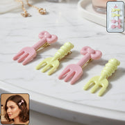 Cute Mini Fork Shaped Hair Clips Set For Girls And Women (4 Pc) thumbnail 1