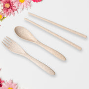 5606 Rice Bowl Noodle 1 Bowl With 1 Lid And Handle Wheat Straw Noodle Bowls With Wheat Straw 1 Fork 2 Chopsticks 1 Spoon For Soup Salad Cooker Snack Set (6 Pcs Set) thumbnail 4