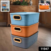 3-piece Plastic Multipurpose Storage Basket Bin Set With Handle (3 Pcs Set) thumbnail 7