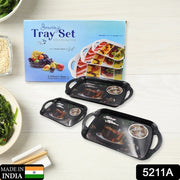 5211a Serving Tray Set Of 3 Melamine Trays For Kitchen Snacks Serving Tray Tray Set For Serving Tea Tray For Serving Fancy Trays For Serving Gift Item Different Size For Kitchen  Office Use thumbnail 5