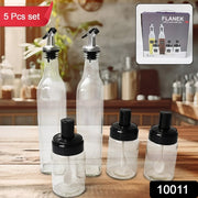 10011 Transparent Glassoil Dispenser 500 Ml Bottle Set Of 2 Spice Jar 250 Ml Set Of 3 Oil Bottle For Kitchen Oil  Vinegar Storage Glass Bottle Glass Container For Spice Masala (5 Pcs Set) thumbnail 7