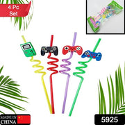 5925 Reusable Straws Are Perfect For Kids Summer Parties. Plastic Straws Reusable Drinking Straws With Cartoon Decoration For Kids Birthday Party Favorsnbspor Other Summer Celebration (4 Pc Set) thumbnail 6