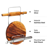 5552 Chakla Belan Chimta Stand Rolling Pin Board Tong Holder Silver Stainless Steel Multi-purpose Rack For Kitchen (1 Pc ) thumbnail 3