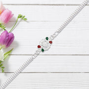 Delicate Metal Chain Rakhi With Enamel Floral Center thumbnail 2