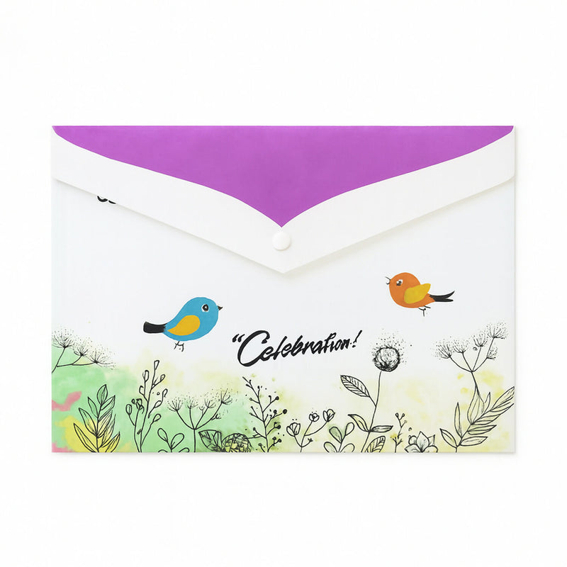 Mix Design A4 Printed Document Folder With Decorative Button Closure (1 Pc)