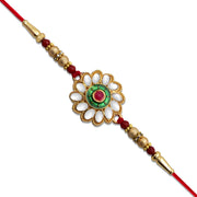 Kundan Floral Rakhi With Green  Red Centerpiece thumbnail 1
