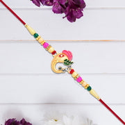 Stylish Ganesh Design Rakhi With Multicolor Beads And Gold Finish Accents thumbnail 1