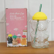 Cute Glass Bear Shape Kids Drinking Cup Bottle With Straw (1 Pc 350 Ml) thumbnail 6