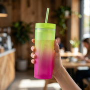 Gradient Plastic Drinking Tumbler Cup With Lid And Straw 400 Ml Approx thumbnail 5