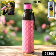 Plastic 1000 Ml Approxdiamond Pattern Leakproof Water Bottle (1 Pc) thumbnail 7