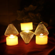 Set Of 12 Decorative Led Flameless Candle Lights With Golden Net Cover thumbnail 4