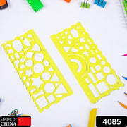 4085 Clear Green Circle Triangle Square Rectangle Template Drawing Ruler Scale Suitable For School  Drawing Use ( 2pc ) thumbnail 4