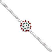 Round Shape Silver Chain Rakhi With  Red-green Accents thumbnail 2