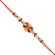 Premium Designer Rakhi With Multicolor Enamel Kundan Stones  Golden Pearls thumbnail 1