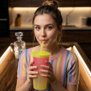 Gradient Plastic Drinking Tumbler Cup With Lid And Straw 400 Ml Approx thumbnail 4
