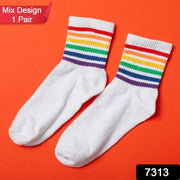1pair Socks Printed Trendy Multiple Designer Socks (3 Different Size  Mix Design) thumbnail 1