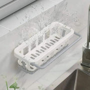 8788 Multipurpose Platic Hanging Drain Rack Retractable Sponge Storage Hanging Rack With Adhesive Hook For Kitchen And Bathroom Dishcloth Holders Basket Drying Tray Organizer thumbnail 4