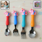 Unicorn Theme Kids Spoon And Fork With Plastic Handle Set (4 Pc Set) thumbnail 1