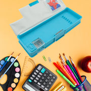 4260 Art  Stationery Cartoon Multi-functional Geometry Box For Boys With Inbuilt Calculator 2 Sides Open And Double Sharpener Stationery Kit Pencil Box For Boys Art Plastic Pencil Box  For Girls And Boys thumbnail 1